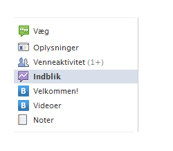Facebook Indblik findes i menuen til venstre