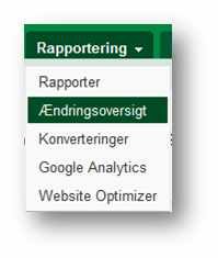 Menupunktet i AdWords